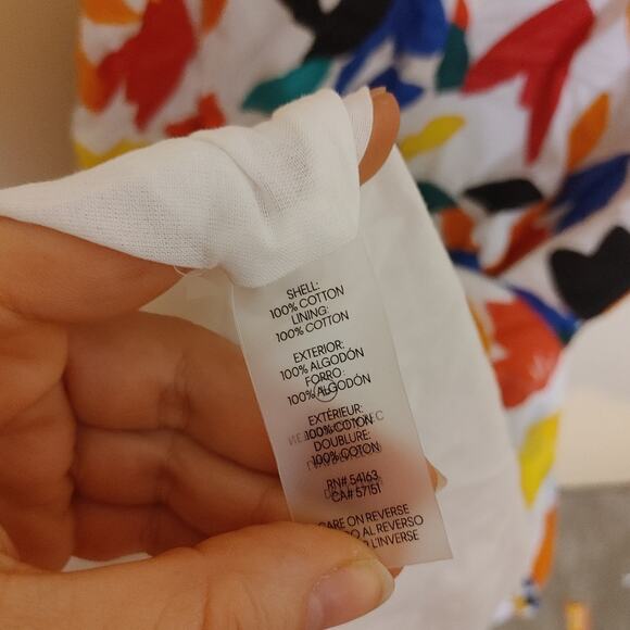 Calvin Klein Size 6 Dress Vibrant Abstract Puff Sleeve Midi Cotton Unique Trendy - Picture 10 of 10